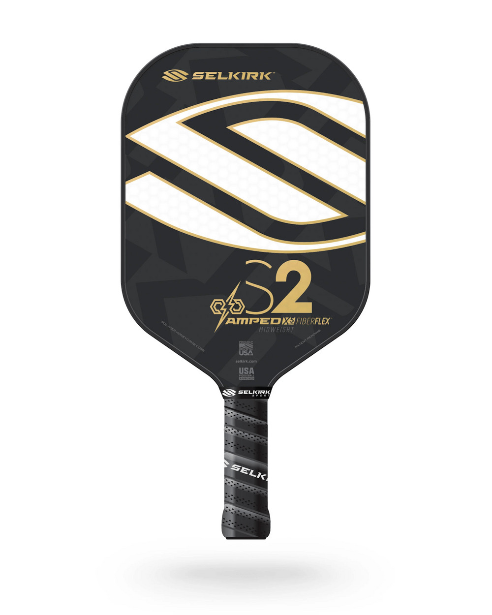 The Selkirk S2 Amped paddle by Selkirk Sport. A great paddle with a slightly shorter handle and standard grip.