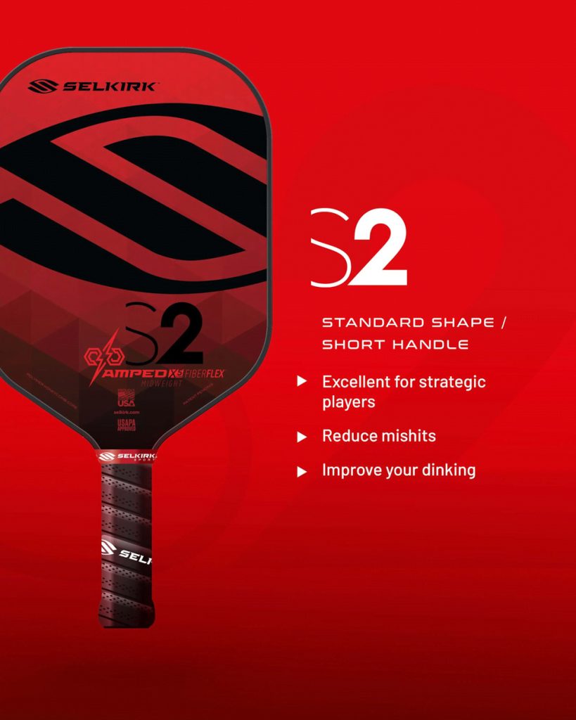 These Selkirk paddles have the largest sweet spot, now with an entirely new technology for more control. Fiberglass Technology, optimal ball cushioning, good grip size, and more spin.