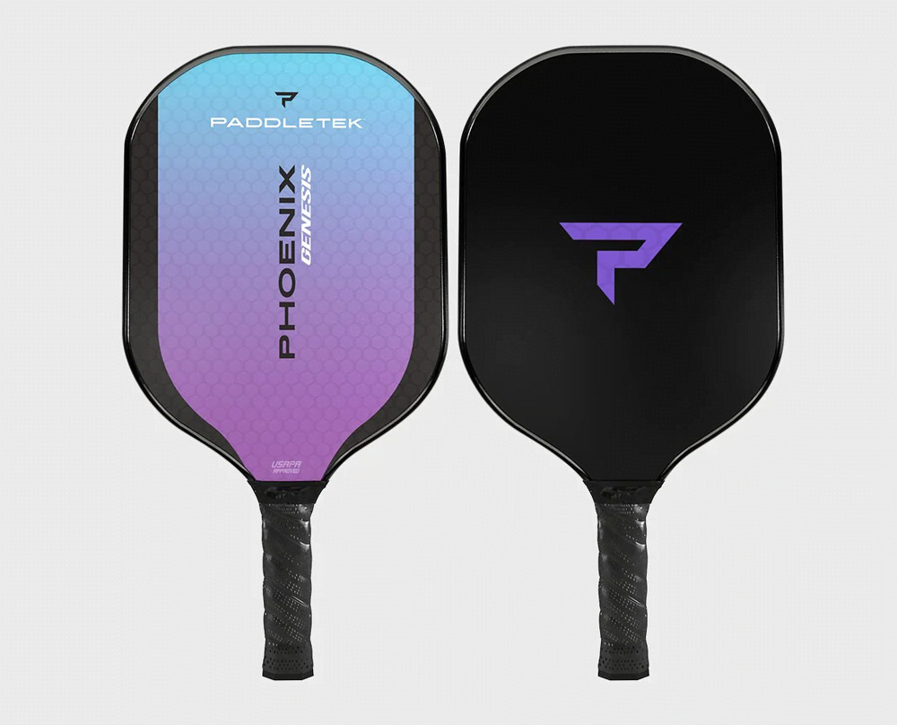 The Aurora Purple Paddletek Phoenix Genesis Pickleball paddle. A high-performance paddle with lightweight design, all-around playability for a strong game.